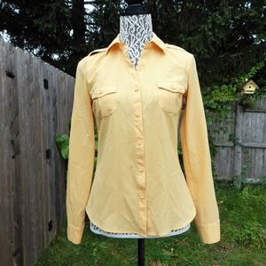 Yellow Button Up Long Sleeve Blouse Polyester M